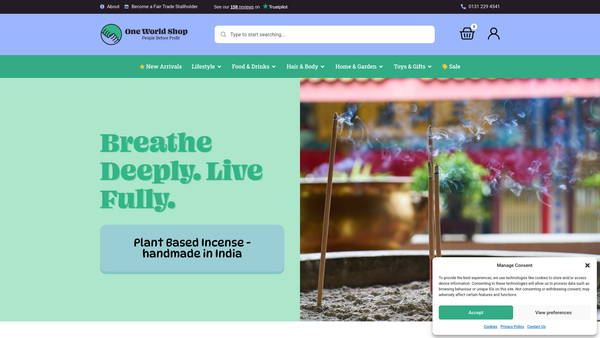 Screenshot of the One World Shop website