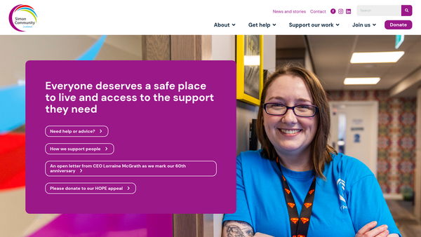 Screenshot of the Simon Community Scotland website