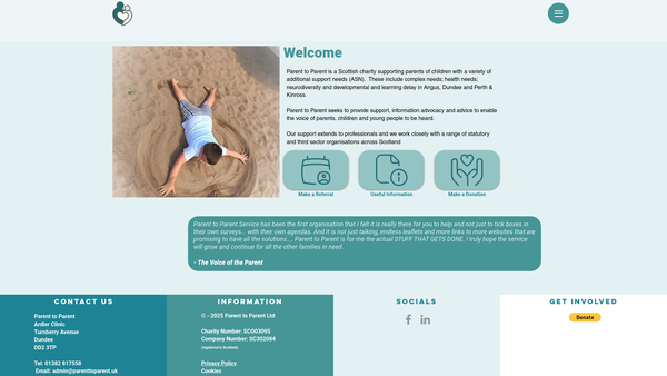 Screenshot of the Parent To Parent Ltd website
