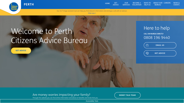 Screenshot of the Perth Citizens Advice Bureau website