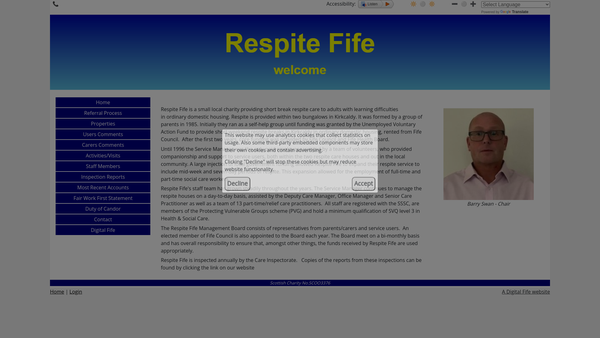 Screenshot of the Respite Fife website