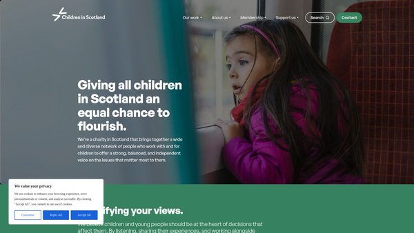 Screenshot of the Children in Scotland Ltd website