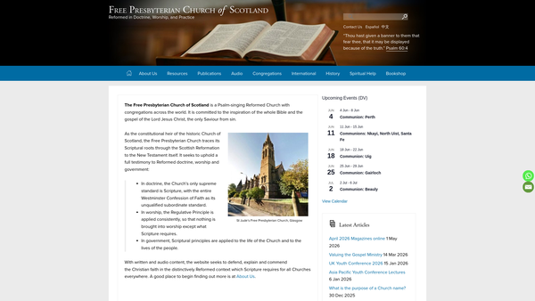 Screenshot of the Free Presbyterian Church Of Scotland website