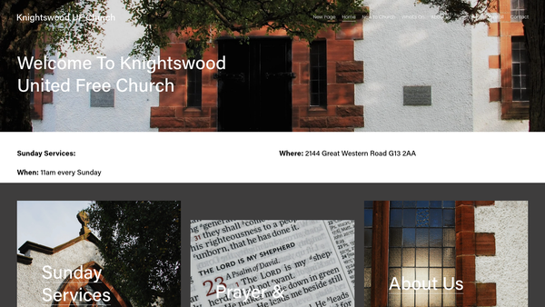 Screenshot of the Knightswood United Free Church website