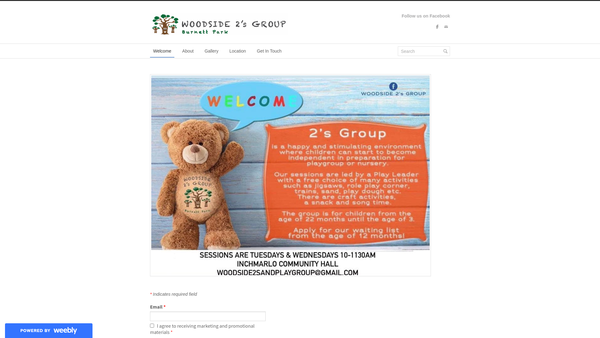 Screenshot of the Woodside Playgroup website