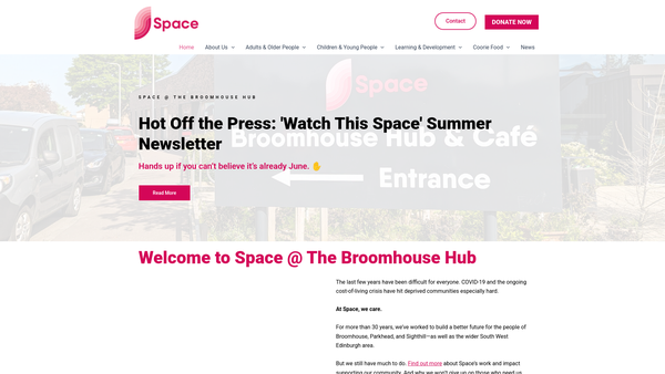 Screenshot of the Space @The Broomhouse Hub website