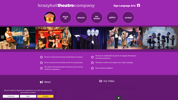 Screenshot of the Krazy Kat Theatre Company website
