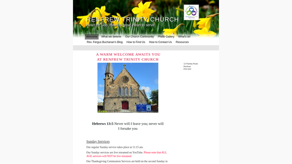 Screenshot of the Renfrew Trinity (Church of Scotland) website