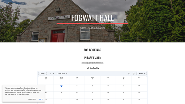 Screenshot of the Fogwatt Public Hall website