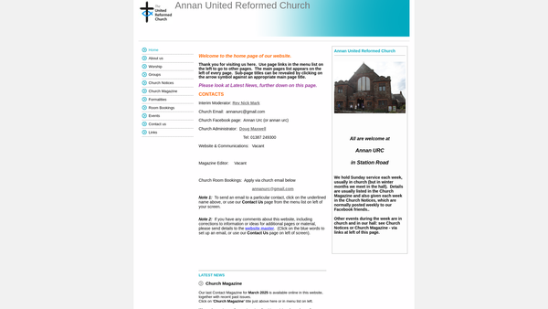 Screenshot of the United Reformed Church Annan website
