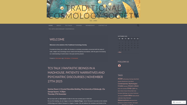 Screenshot of the Traditional Cosmology Society website