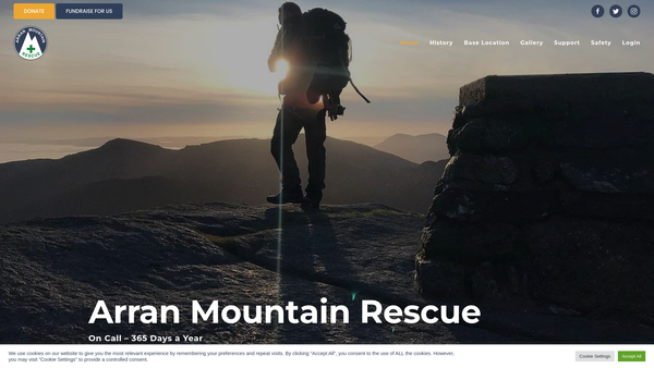 Screenshot of the Arran Mountain Rescue Team (SCIO) website