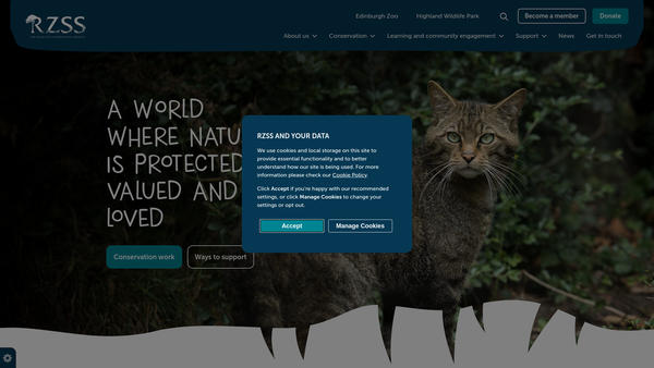 Screenshot of the Royal Zoological Society Of Scotland website