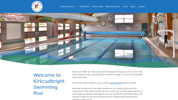 Screenshot of the Kirkcudbright Swimming Pool Ltd website