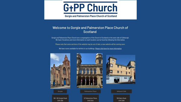 Screenshot of the Edinburgh: Gorgie and Palmerston Place Parish Church of Scotland website