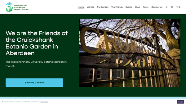 Screenshot of the Friends Of The Cruickshank Botanic Garden website