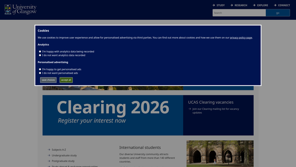 Screenshot of the University Of Glasgow Court website