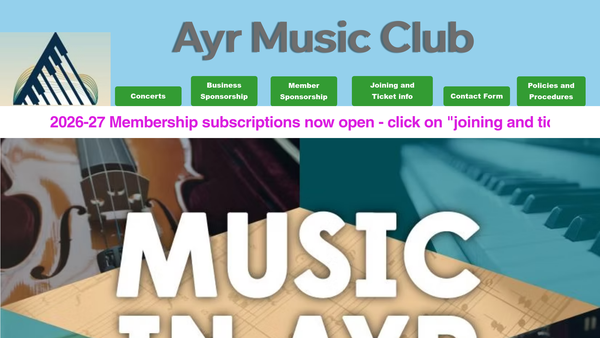 Screenshot of the Ayr Music Club website