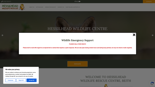 Screenshot of the Hessilhead Wildlife Rescue Trust website