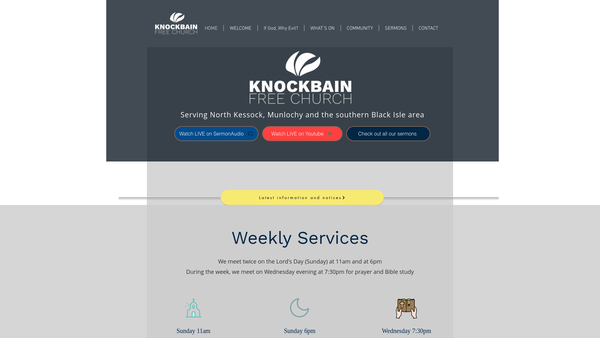 Screenshot of the Knockbain Free Church website