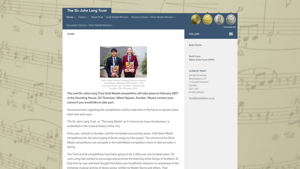 Screenshot of the Sir John Leng Trust website