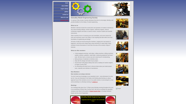 Screenshot of the Eskvalley Model Engineering Society (SCIO) website