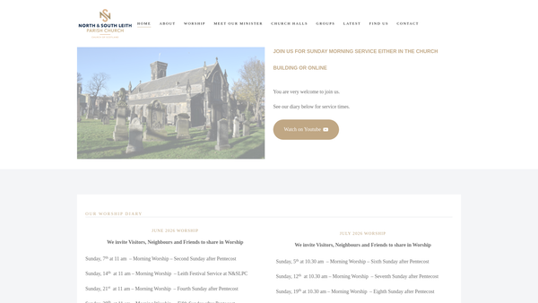 Screenshot of the Edinburgh: North and South Leith Parish Church of Scotland website