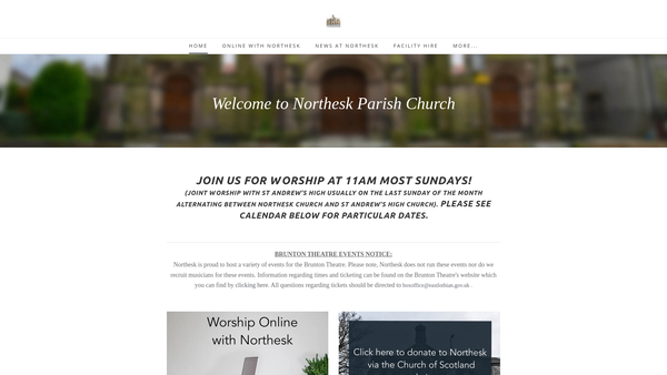 Screenshot of the Musselburgh: Northesk Parish Church (Church of Scotland) website