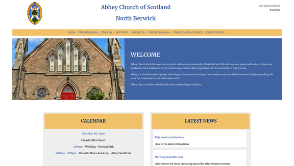 Screenshot of the Abbey Church, North Berwick, Church of Scotland website