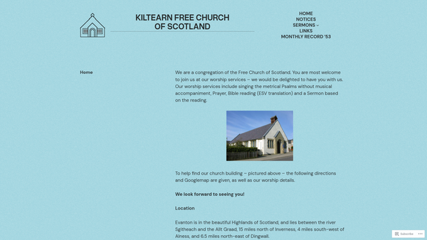 Screenshot of the Kiltearn Free Church website