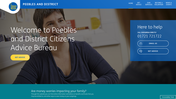 Screenshot of the Peebles and District Citizens Advice Bureau website