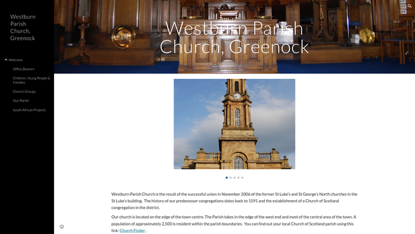 Screenshot of the Greenock Westburn Church Of Scotland website