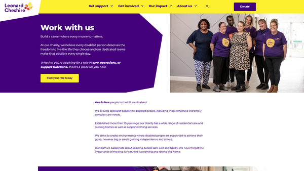 Screenshot of the Leonard Cheshire Disability website