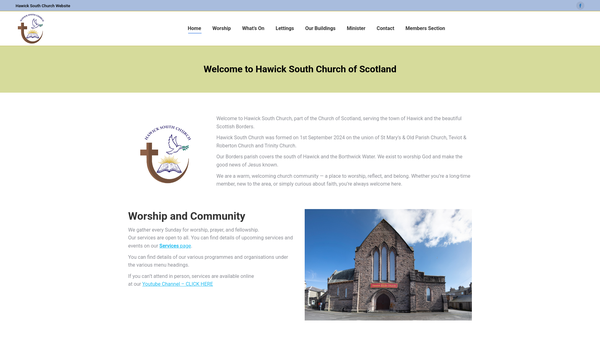 Screenshot of the Hawick South Church of Scotland website