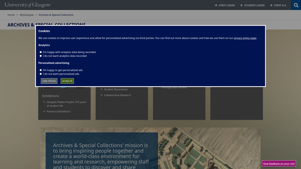 Screenshot of the Business Archives Council of Scotland website