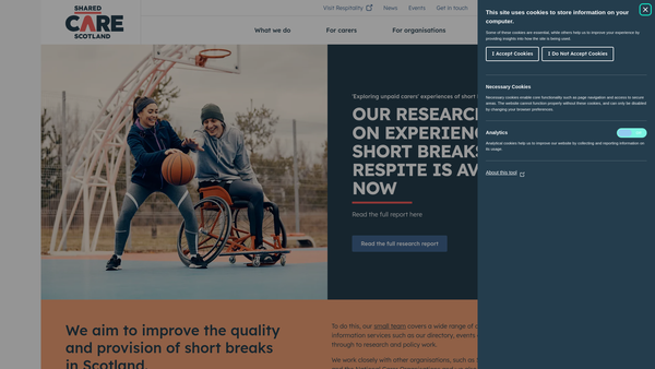 Screenshot of the Shared Care Scotland website
