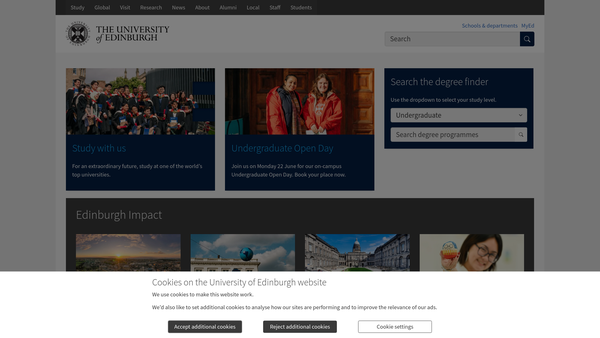 Screenshot of the University Of Edinburgh website