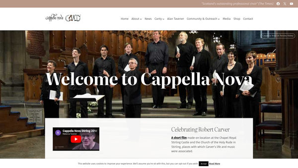 Screenshot of the Cappella Nova website