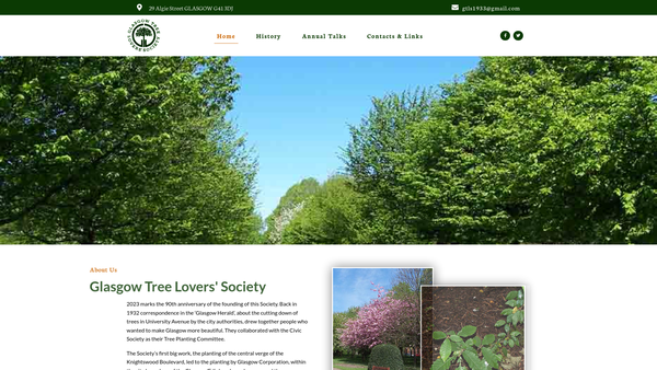 Screenshot of the Glasgow Tree Lovers Society website