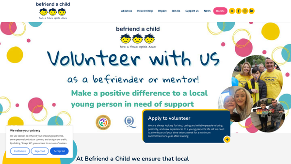 Screenshot of the Befriend A Child website
