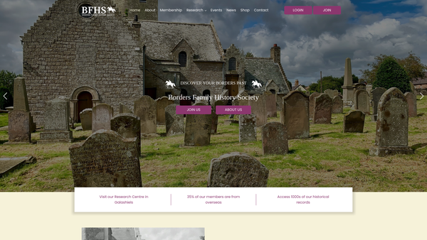 Screenshot of the Borders Family History Society website
