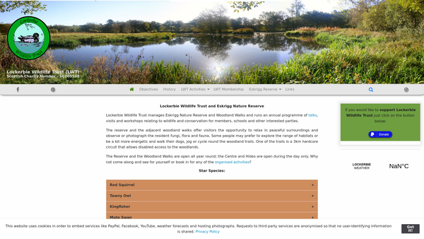 Screenshot of the Lockerbie Wildlife Trust website