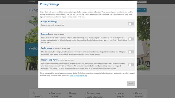 Screenshot of the Viewpoint Housing Association Ltd website