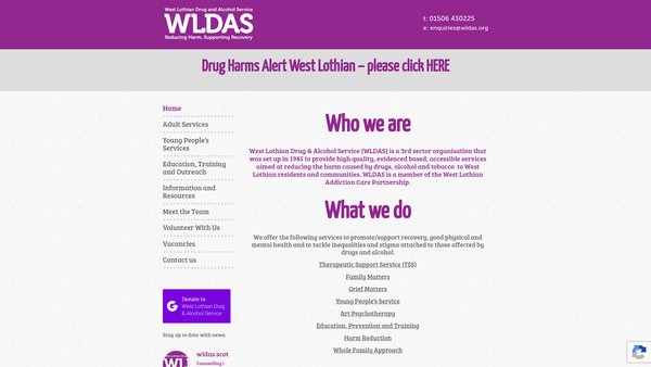 Screenshot of the West Lothian Drug & Alcohol Service website