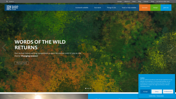 Screenshot of the Scottish Wildlife Trust Ltd website