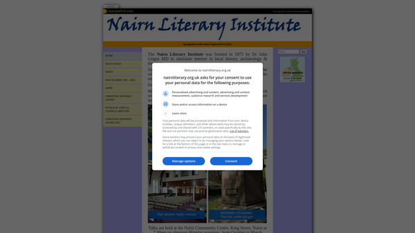 Screenshot of the Nairn Literary Institute website