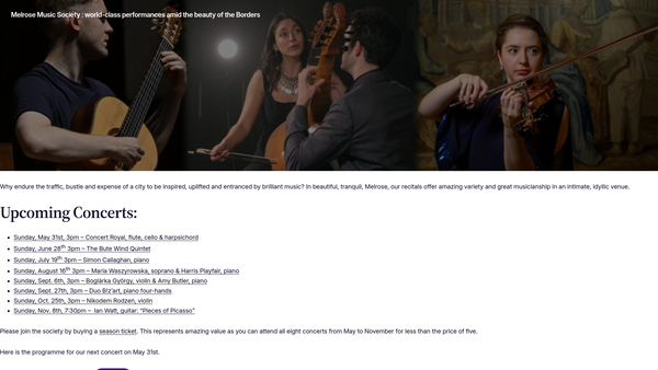 Screenshot of the Melrose Music Society website