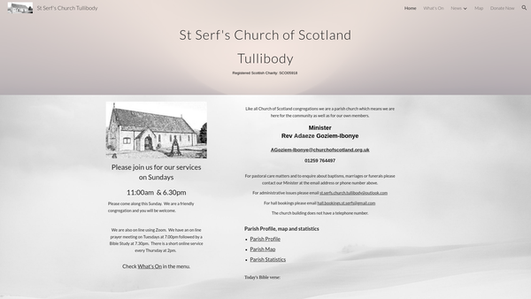 Screenshot of the St Serfs Church of Scotland, Tullibody website