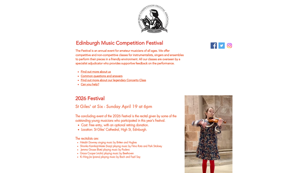 Screenshot of the Edinburgh Competition Festival Association website