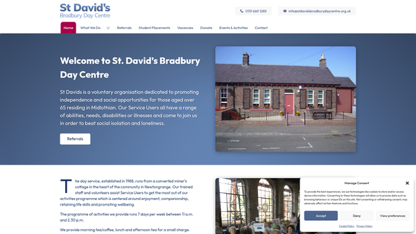 Screenshot of the St Davids Bradbury Day Centre website